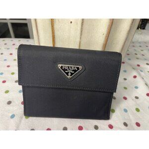 Prada Black Nylon & Saffiano Leather Bifold Wallet with Logo Plaque